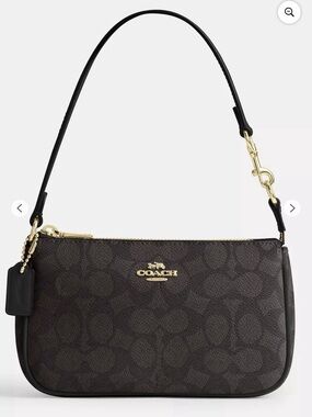 COACH Brown Signature Jacquard Small Shoulder Bag with Gold Hardware